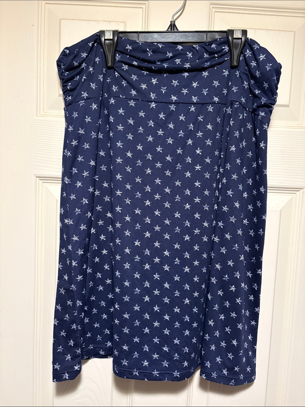 Navy Star Print Midi Skirt